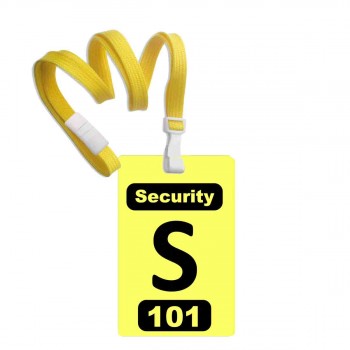 Numbered Yellow PVC 2 Panel Custom Badge with + Yellow 3/8" Break Away Lanyard- 10 Pcs Pack